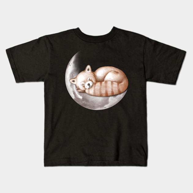 Cute red panda sleeping on the moon. Kids T-Shirt by CaptainPixel